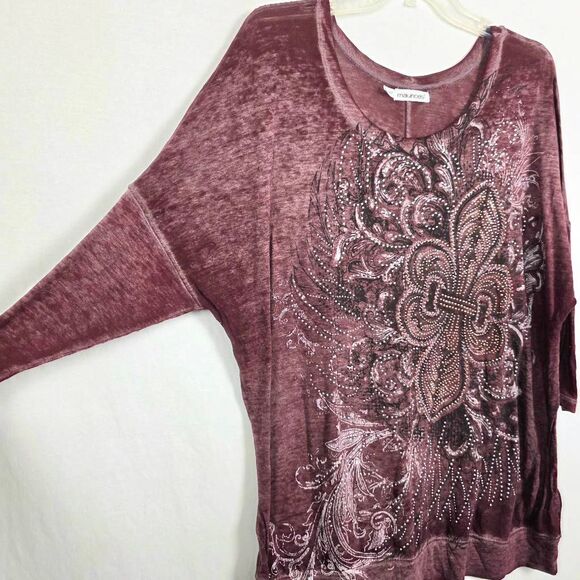 Maurices Womens Embellished Burnout Top Maroon 1 - Picture 2 of 7